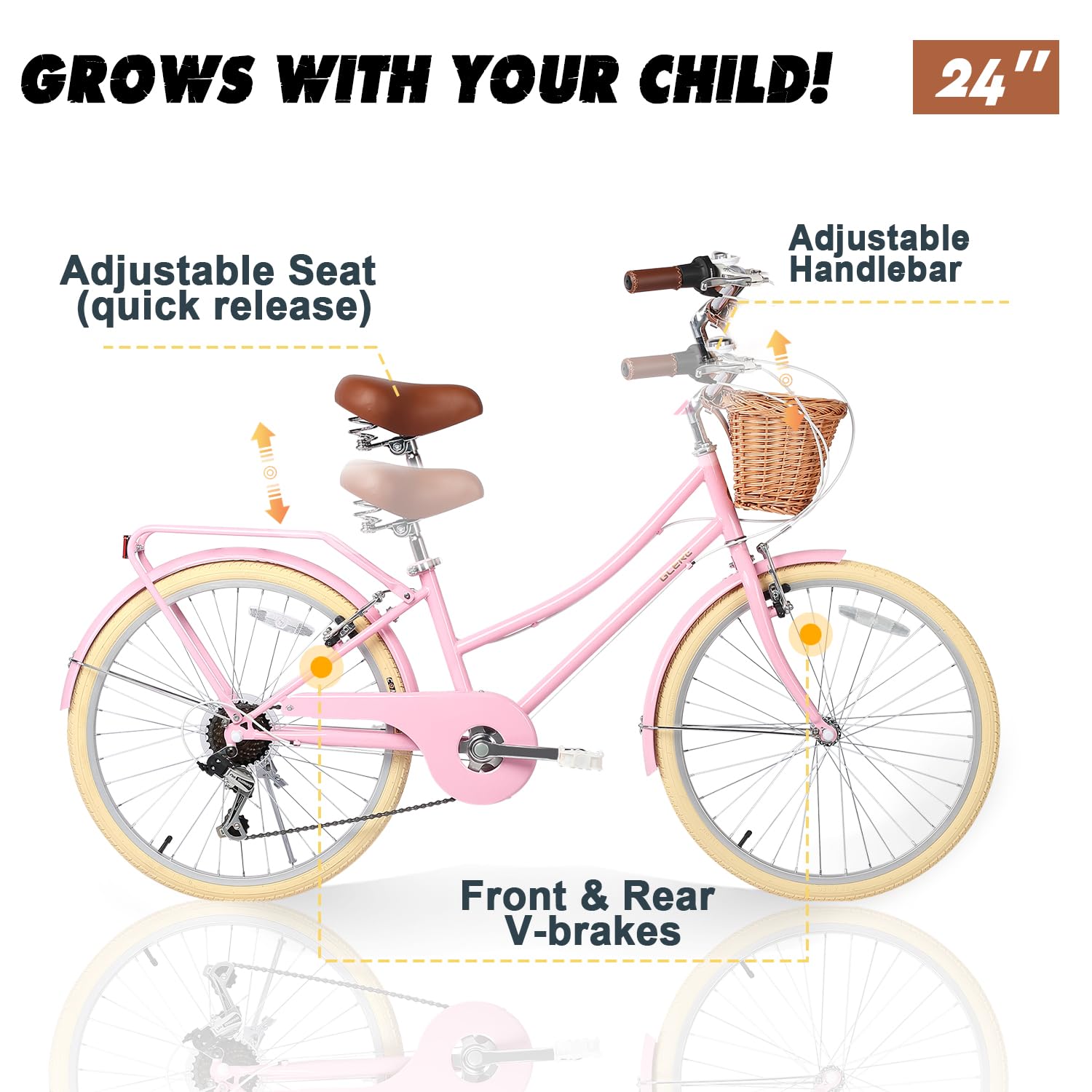 【Glerc】Missy女の子自転車 24インチ レトロシティーサイクル Amazon | Glerc 女の子自転車 可愛い小中学生自転車 シティー